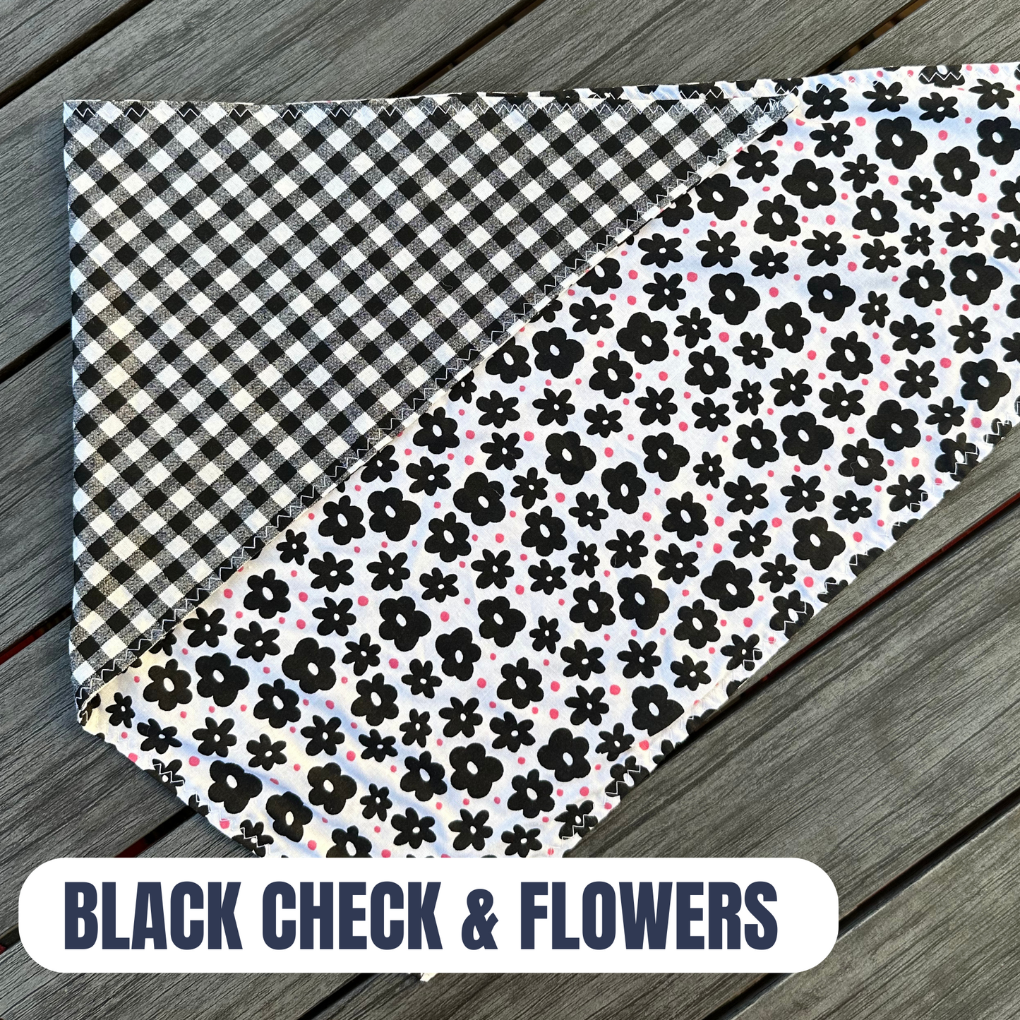 PET BANDANA - BLACK CHECK & FLOWERS FINAL SALE